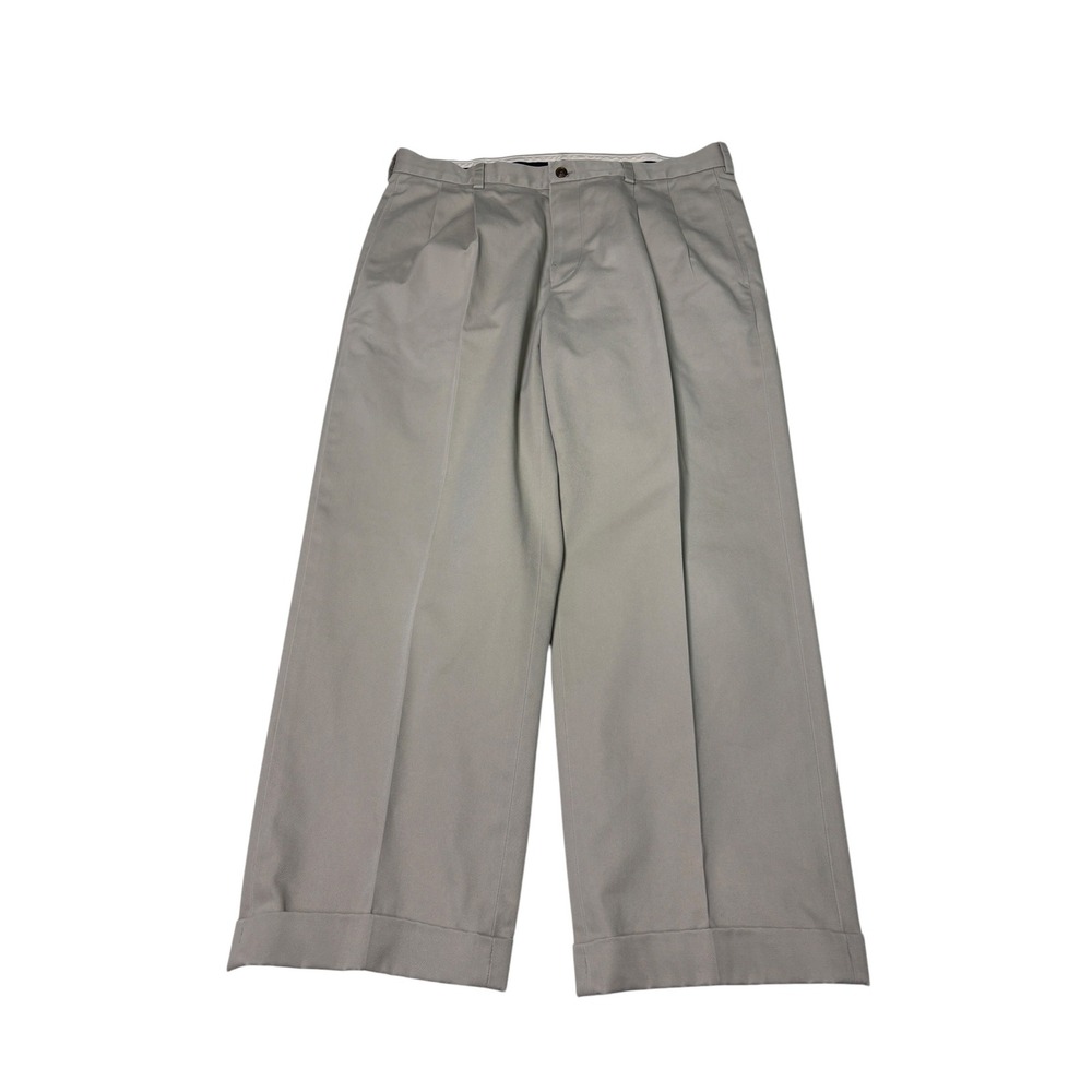 Brooks Brothers Advantage Chino Elliot Pleated Pants Men 35x27 Khaki Gray Cuffed